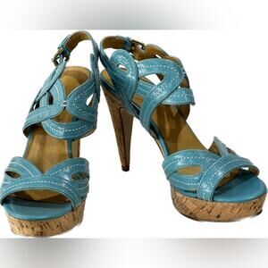 Nine West Aqua leather top stitching cork 1” platform 5” heel size 8M tall tails
